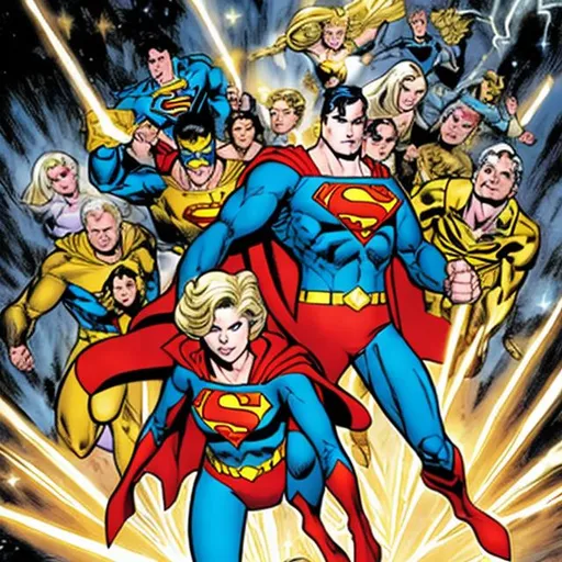 Prompt: Superman and his Legion of Super-Heroes from DC Comics with Nova from Marvel Comics