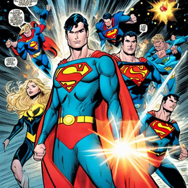Prompt: Superman and his Legion of Super-Heroes from DC Comics with Nova from Marvel Comics