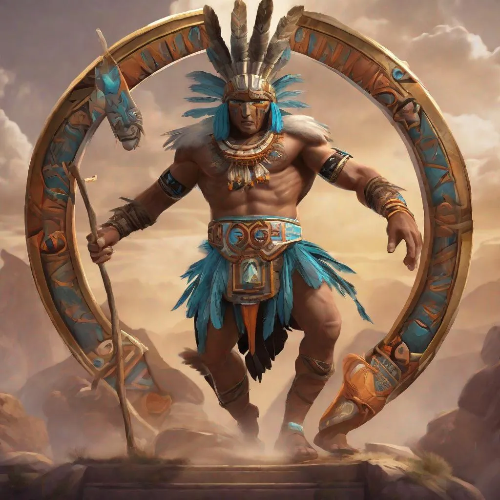 Prompt: Smite UI rendering of Kokopelli as a god in the Native American pantheon in Smite