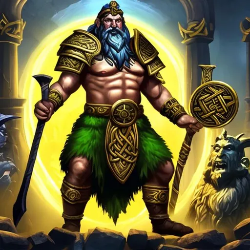 Prompt: Smite UI rendering of Dagda, Chieftain of the Celtic Gods, as a playable god in Smite