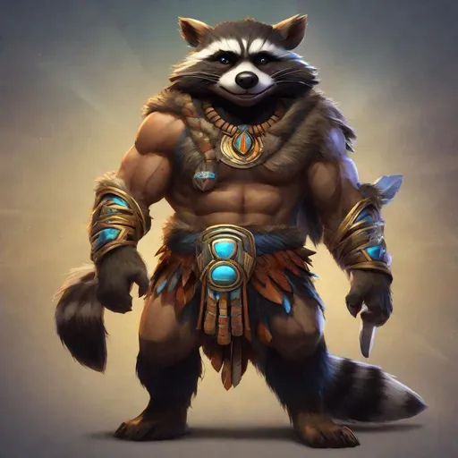 Prompt: Smite UI rendering of Azeban the raccoon as a god in the Native American pantheon in Smite