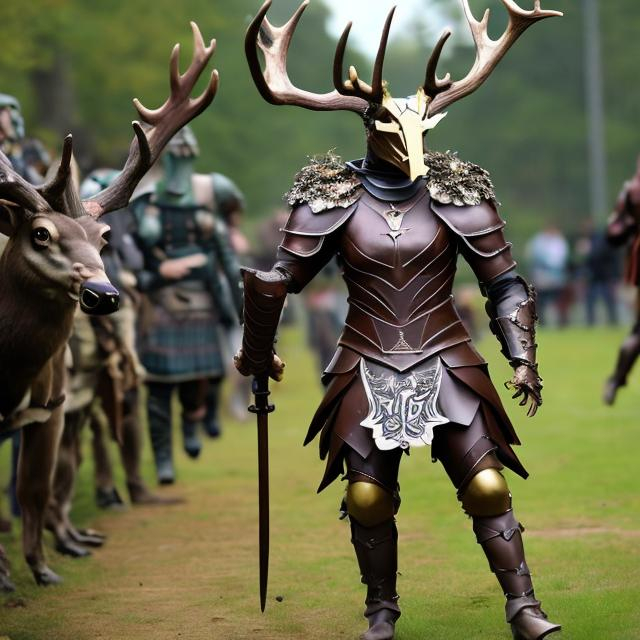 Prompt: A Gaul-armoured deer mascot named Cernunnos as mascot of Team Gaul