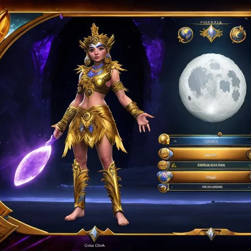 Prompt: Smite UI rendering of Chasca, Inca Goddess of the Moon, as  goddess in Smite