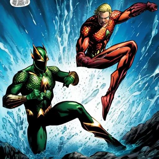 Prompt: Aquaman Versus Black Manta