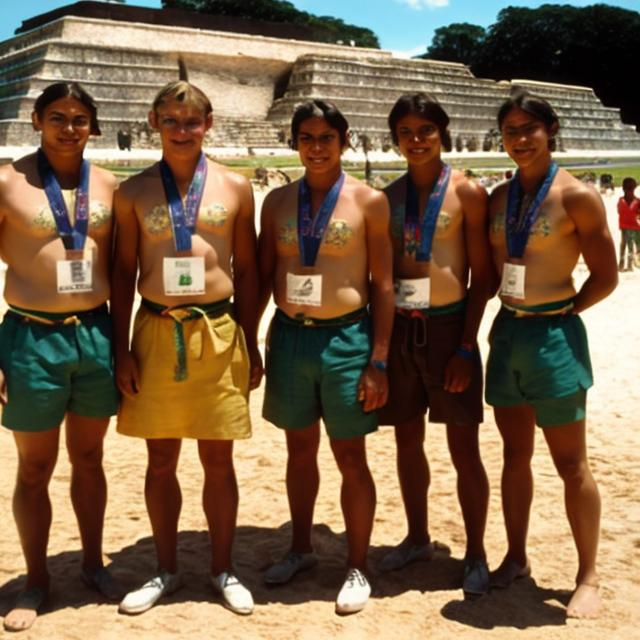 Prompt: Team Ancient Maya at the Olympic Games