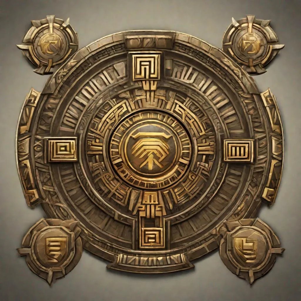 Prompt: Smite UI rendering of the Inca pantheon symbol in Smite