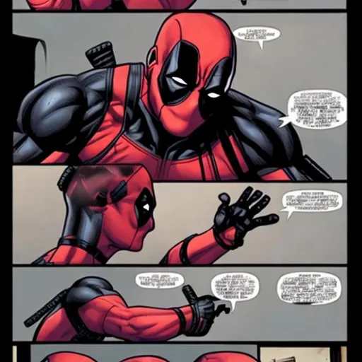 Prompt: Deadpool breaking the fourth wall about AI generation