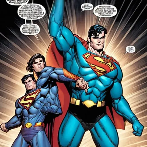 Prompt: Superman (DC Comics) and X-O Manowar (Valiant Comics) switch universes