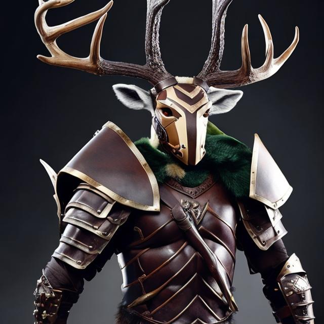 Prompt: A Gaul-armoured deer mascot named Cernunnos as mascot of Team Gaul