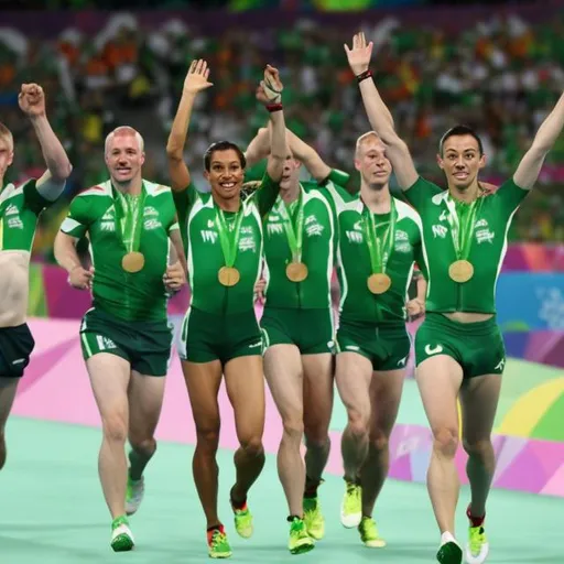 Prompt: Team Saint Patrick's Day at the Olympic Games