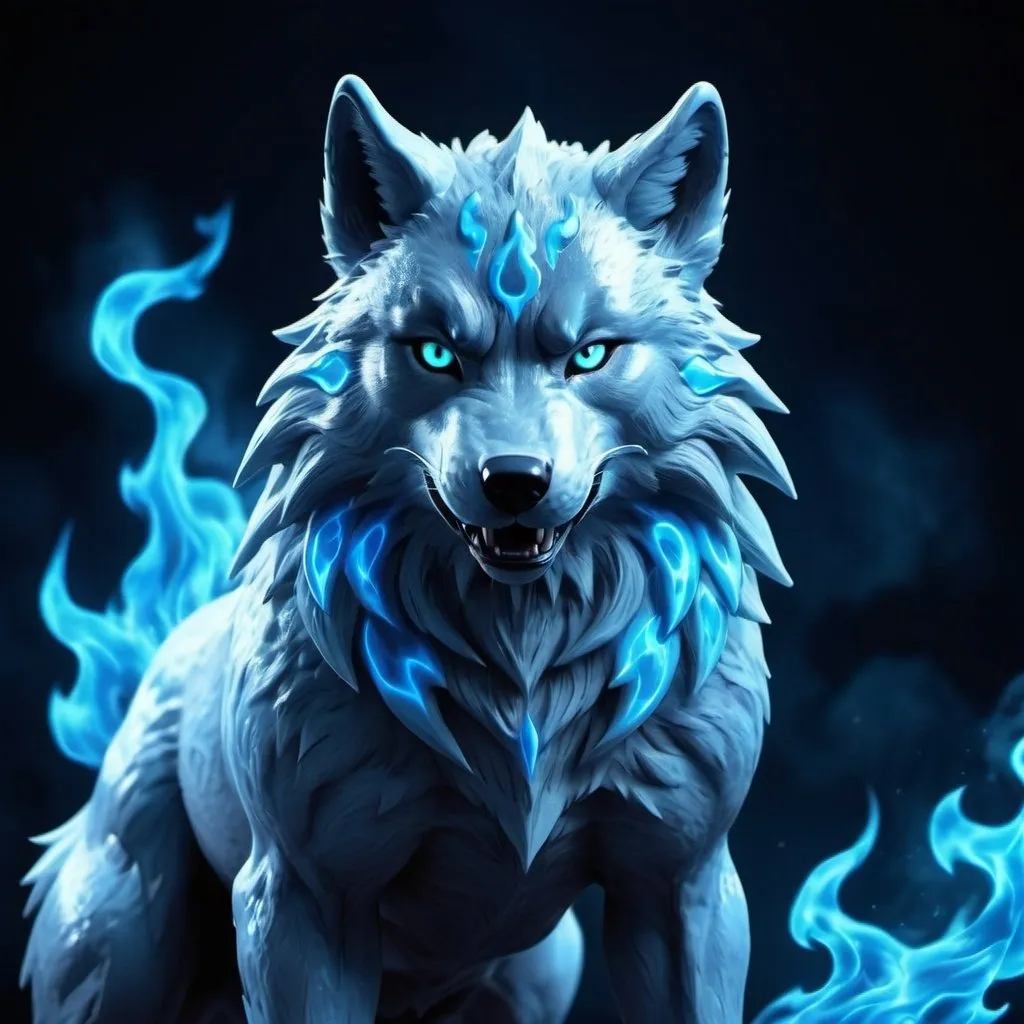 Prompt: moon wolf spirit in pokemon style, blue flames background, 8k, real photo, high detailed, high quality
