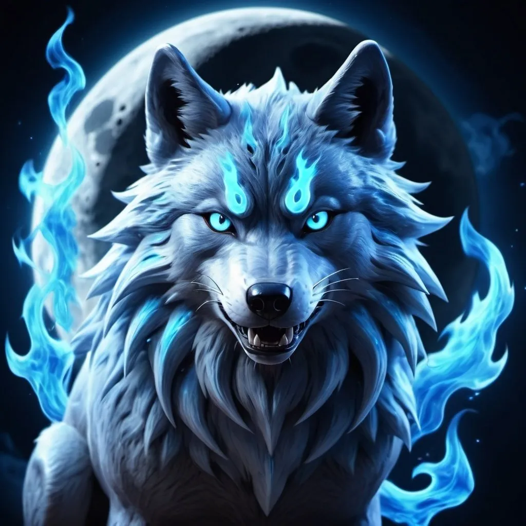 Prompt: moon wolf spirit in pokemon style, blue flames background, 8k, real photo, high detailed, high quality
