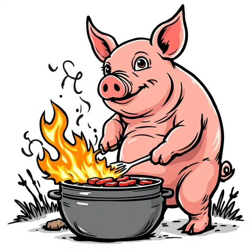 Prompt: Pig BBQing outline clipart

