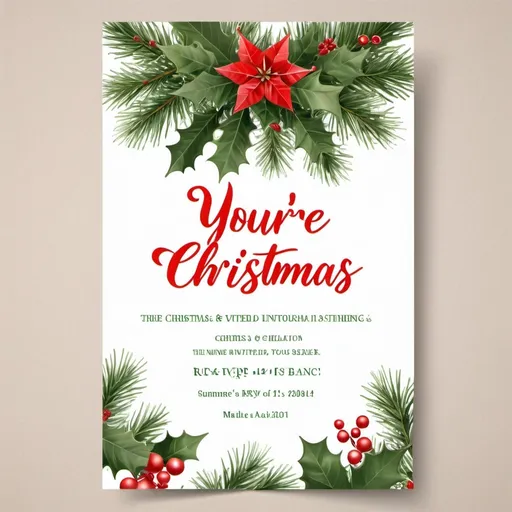 Prompt: Christmas lunch invitation in a non-european, summer style. The words "You're invited", and "Christmas Gathering", and "RSVP" are visible, and the invitation has space for additional text but is blank.