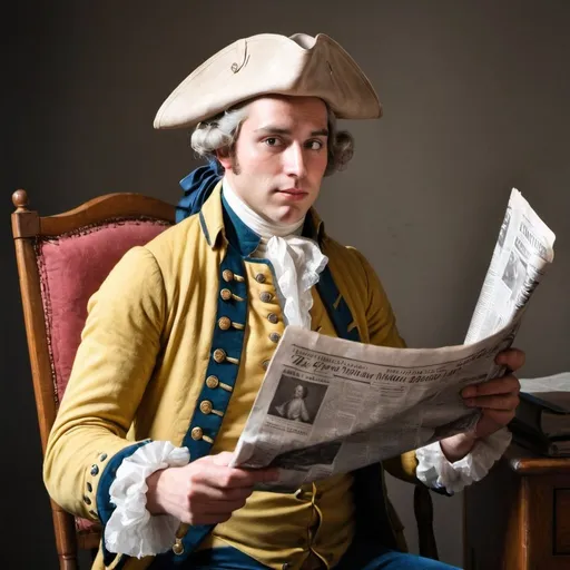 Prompt: eighteenth-century colonial man reading a newspaper