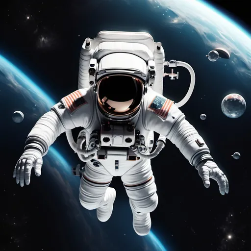 Prompt: An astronaut floating in space. cenemetic grafic vibe

