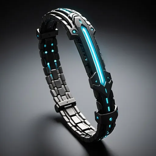 Prompt: The OmniBlade is a futuristic, sleek metal bracelet with intricate details, designed to seamlessly transform into a majestic sword adorned with glowing lights along its length and a razor-sharp tip; inside, envision a network of sophisticated connections, intricately woven wires powered by a compact yet potent energy source, allowing for the blade's mesmerizing shape-shifting abilities, its stealthy disappearance, and the vivid illumination that accompanies its every movement, enabling the special person to wield it effortlessly and fulfill their clandestine missions with unmatched prowess and style, akin to a legendary hero of lore.





