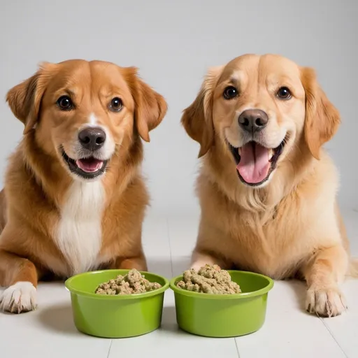 Prompt: cute dogs eating barf food