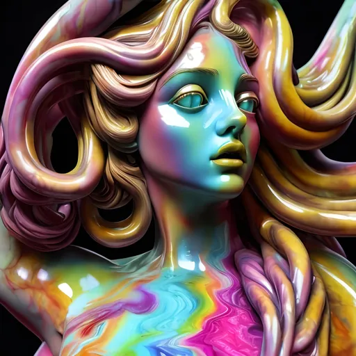 Prompt: Arte Venus statue with modern psychedelic accessories, vibrant and surreal colors, realistic marble texture, high-quality, 3D rendering, psychedelic, surreal, vibrant colors, modern accessories, marble texture, highres
