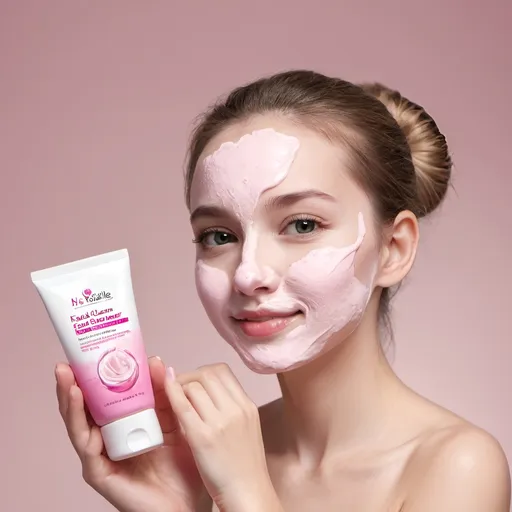 Prompt: Please create an ad for facial cleanser for girls. Light Pinky style 