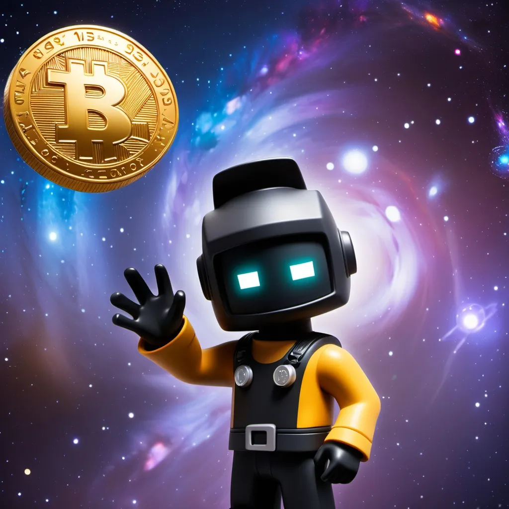 Prompt: roblox character with Galaxy coin in hand and galaxy background