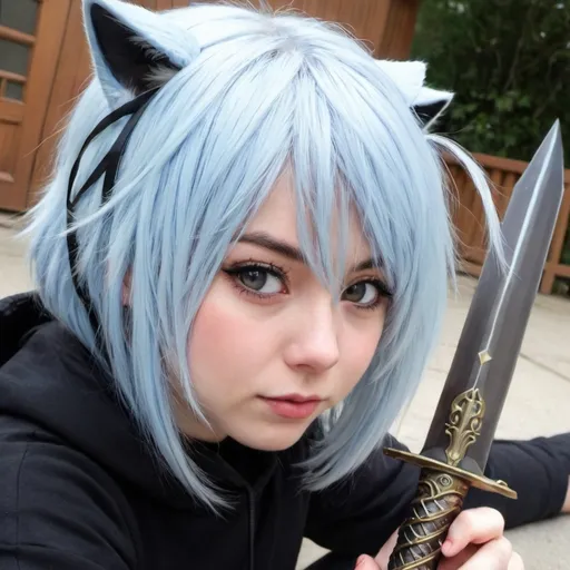 Prompt: With sword and cat ears and tail