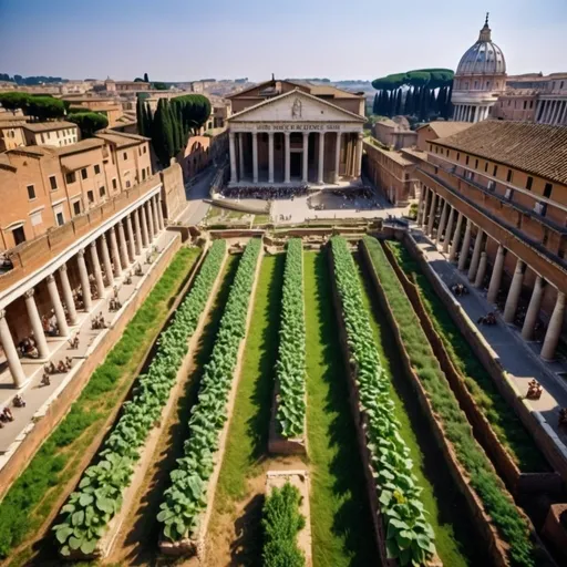 Prompt: Image of ancient Rome with genetically modified crops