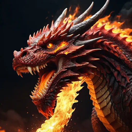 Prompt: Fire spitting out a dragons mouth with fire background