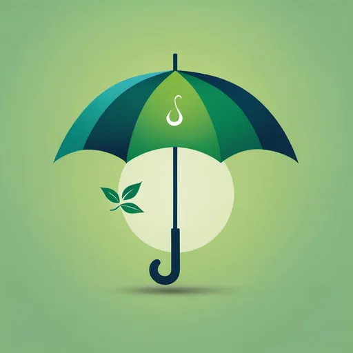 Prompt: Showing a light green feel, inside there is a silhouette of an umbrella under which there is a symbol of hope health, balance, work, green, blue, logo, simple, clear, nature, human،Muslim