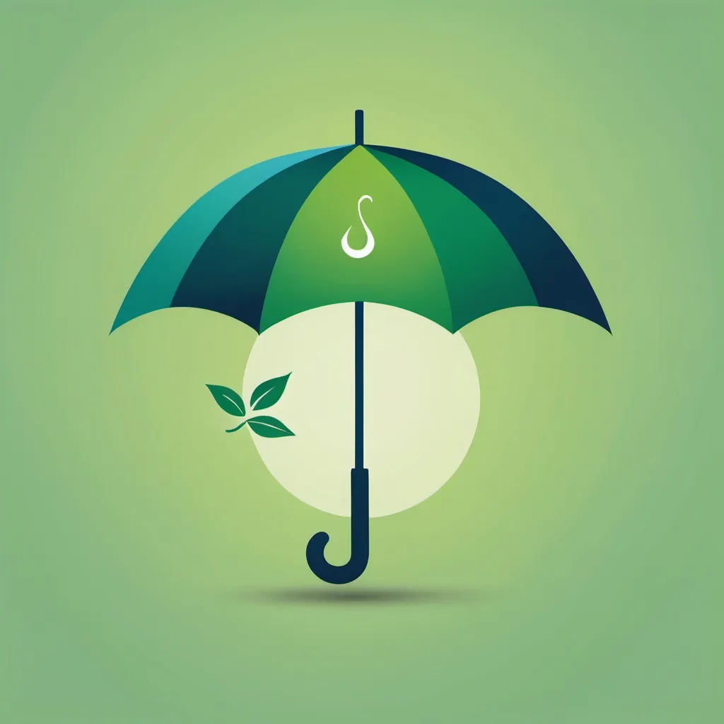 Prompt: Showing a light green feel, inside there is a silhouette of an umbrella under which there is a symbol of hope health, balance, work, green, blue, logo, simple, clear, nature, human،Muslim