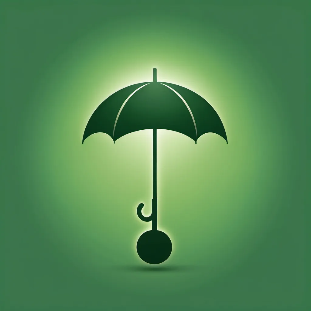 Prompt: Showing a light green feel, inside there is a silhouette of an umbrella under which there is a symbol of hope and a strong pole which forms one logo