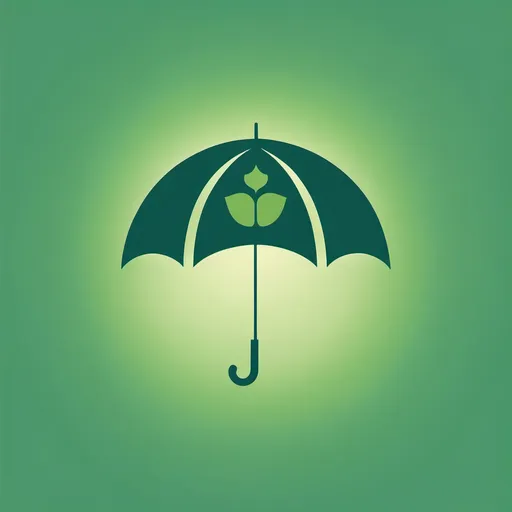 Prompt: Showing a light green feel, inside there is a silhouette of an umbrella under which there is a symbol of hope health, balance, work, green, blue, logo, simple, clear, nature, human،Muslim