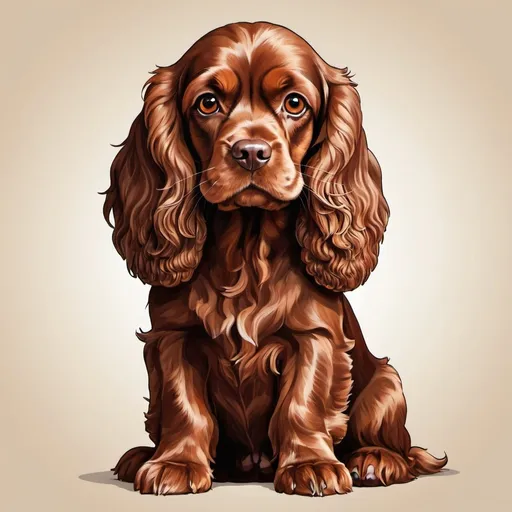 Prompt: Create an illustration of a brown cocker spaniel