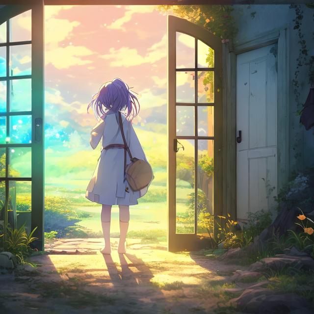 Prompt: a person opening a door and a new world on the other side, anime, 4k, fantasy 