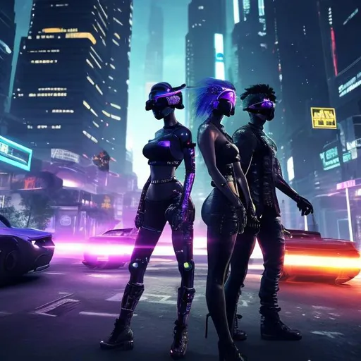 Prompt: male,female,alone,cyber punk theme,skyscraper in the back, walking towards a mafia boss base. 4k, guards surrounding, cool car  surroundings, flying motorcycles ,busy street