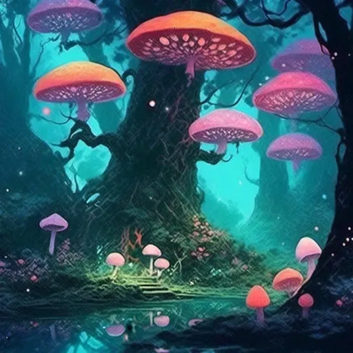 Prompt: <mymodel>Vibrant digital illustration of a mystical forest, magical creatures, glowing mushrooms, ethereal floating orbs, whimsical surrealism, vivid and surreal color palette, soft and enchanting glow, high-quality, fantasy, mystical creatures, surreal, vibrant colors, magical forest, digital art, whimsical, atmospheric lighting, glowing elements