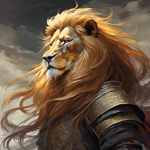 Prompt: <mymodel> Majestic lion, oil painting, golden mane flowing, intense and piercing gaze, detailed whiskers, regal posture, high resolution, realistic, rich and warm tones, dramatic lighting