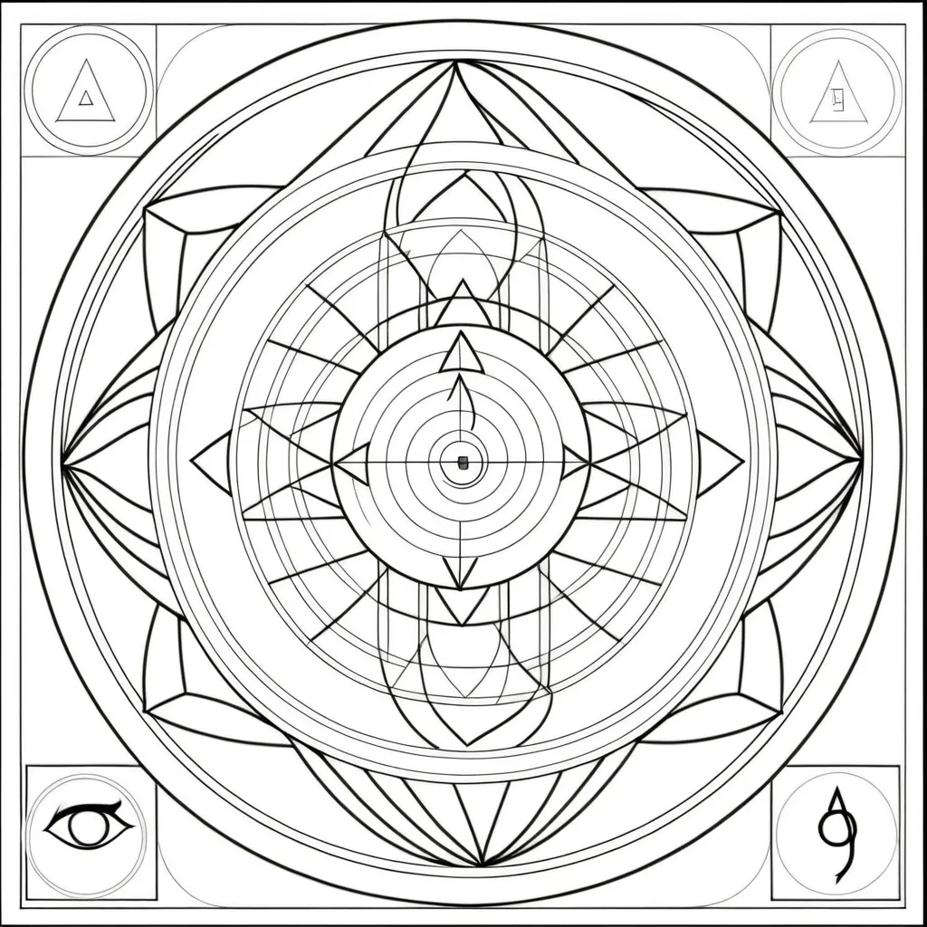 Prompt: No faces . Just sacred geometry shapes colouring pages . 12 month calender colouring book for adults. 12 different seasonal scared geometry colouring pictures. One colouring picture for each month . Each related to 
specific month of the calender.