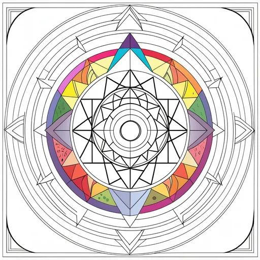 Prompt: No faces . Just sacred geometry shapes colouring pages . 12 month calender colouring book for adults. 12 different seasonal scared geometry colouring pictures. One colouring picture for each month . Each related to 
specific month of the calender.