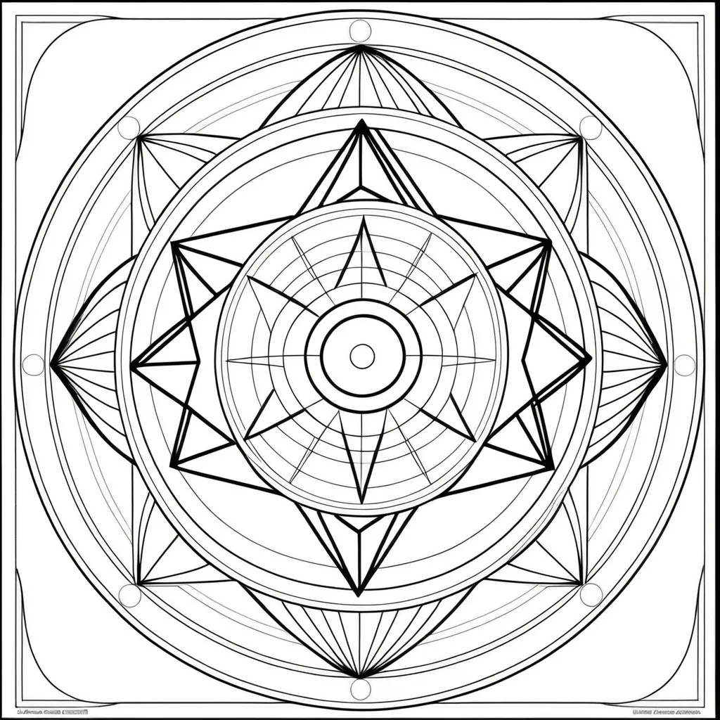 Prompt: No faces . Just sacred geometry shapes colouring pages . 12 month calender colouring book for adults. 12 different seasonal scared geometry colouring pictures. One colouring picture for each month . Each related to 
specific month of the calender.