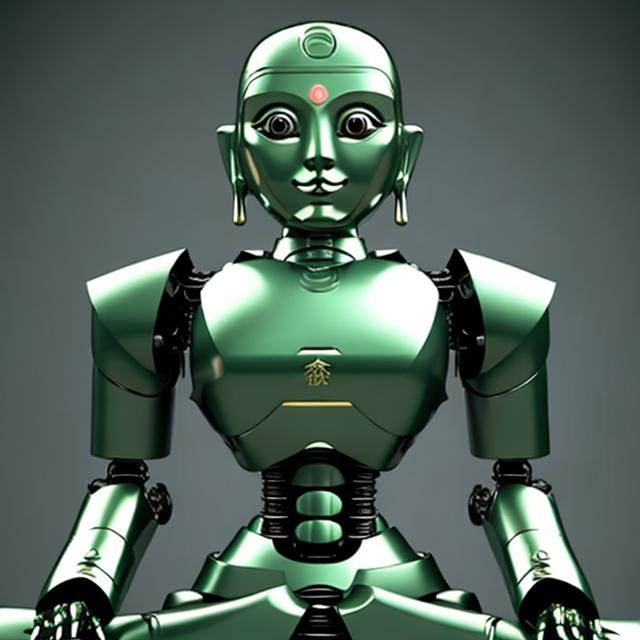 Prompt: buddhist dharma as Artificial intelligence robot, use sage green as the main colour

