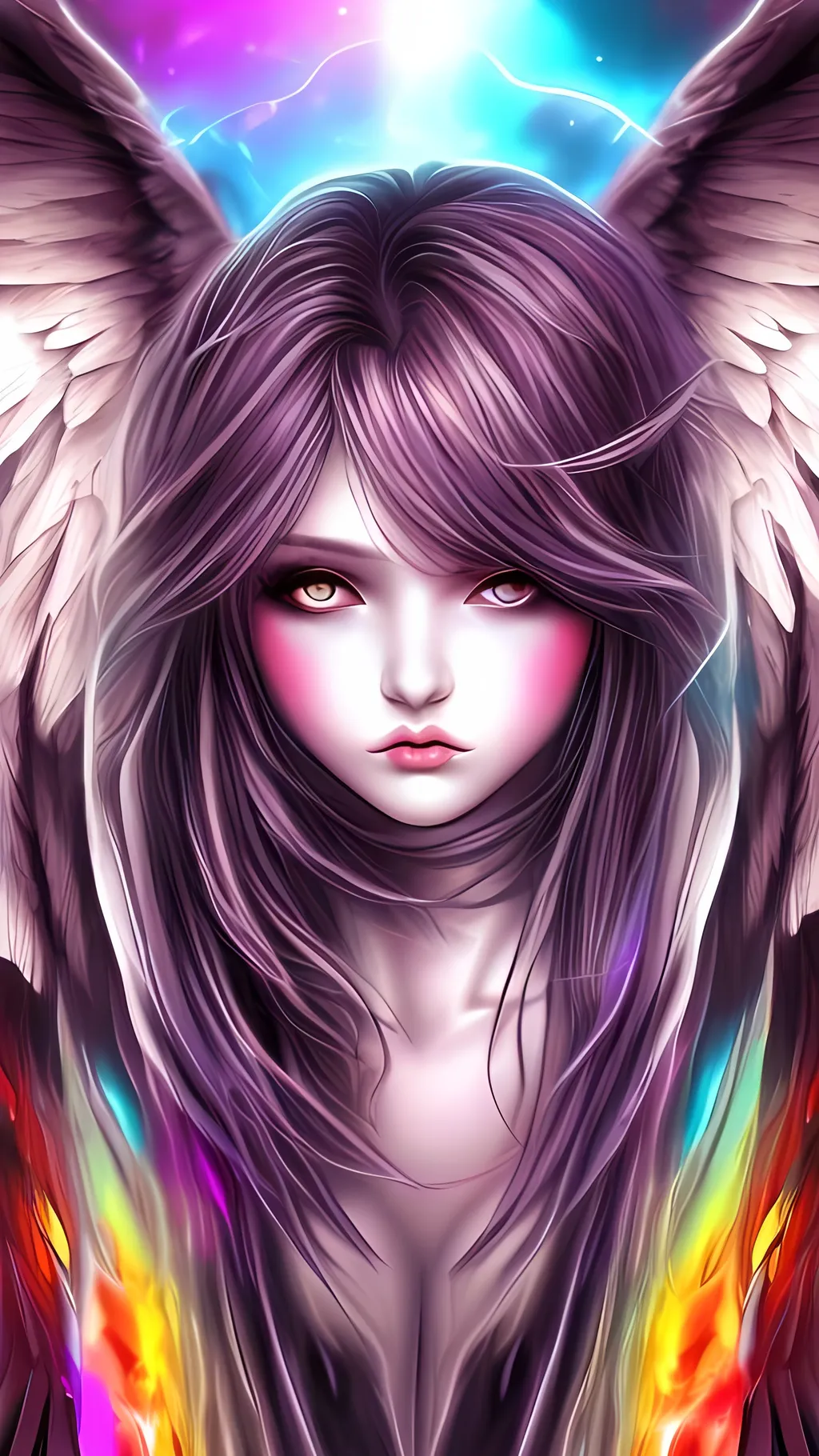 Prompt: Beautiful Angelic Demon Female Portrait Anime Colorful