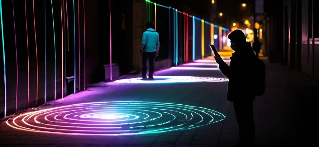 Prompt: electromagnetic waves emerging form cell phones, connection between cell phones antennas, kirlian photography effect on people in the streets, electromagnetic radiation rgb
