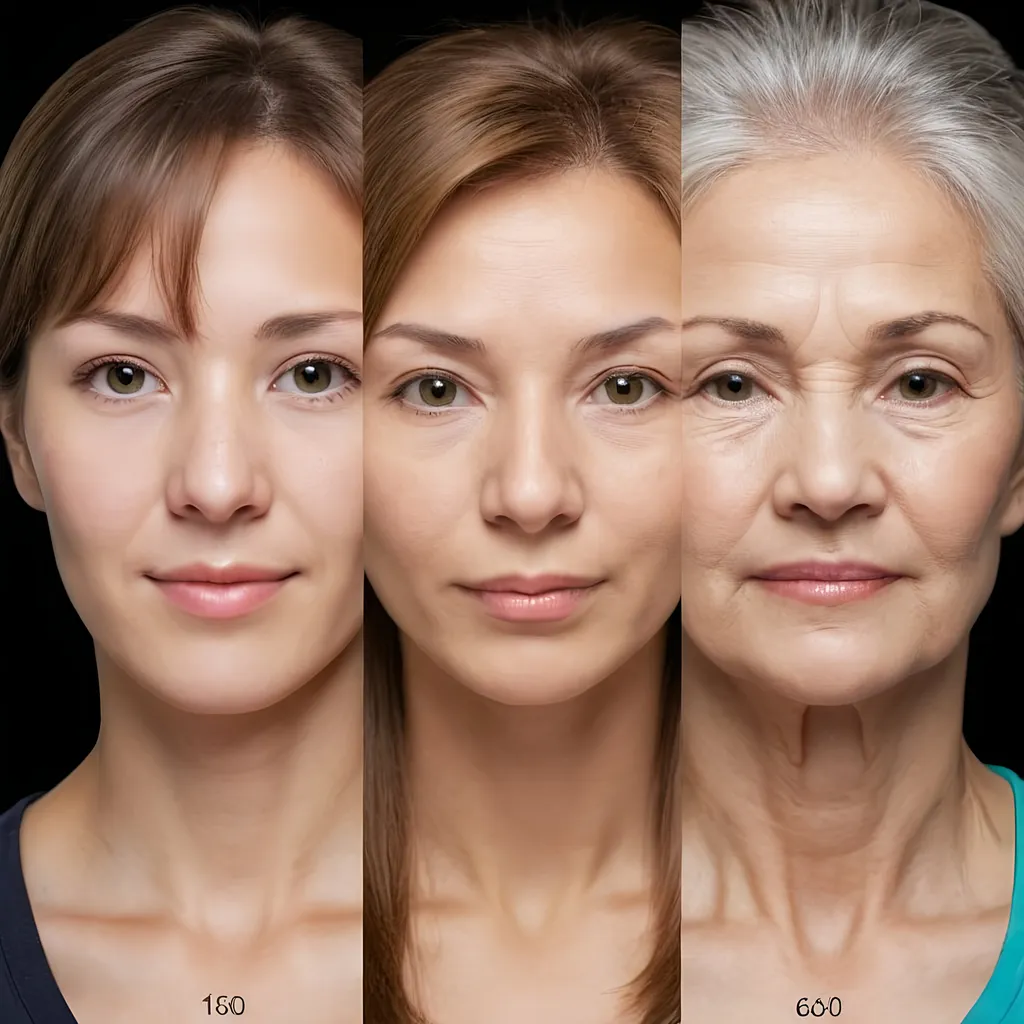 Prompt: Caucasian female age progression full face from ages 20 to 60