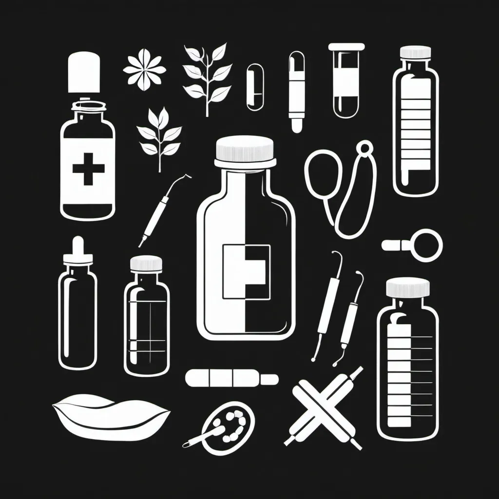 Prompt: Medicine and health, simple illustration, black and white