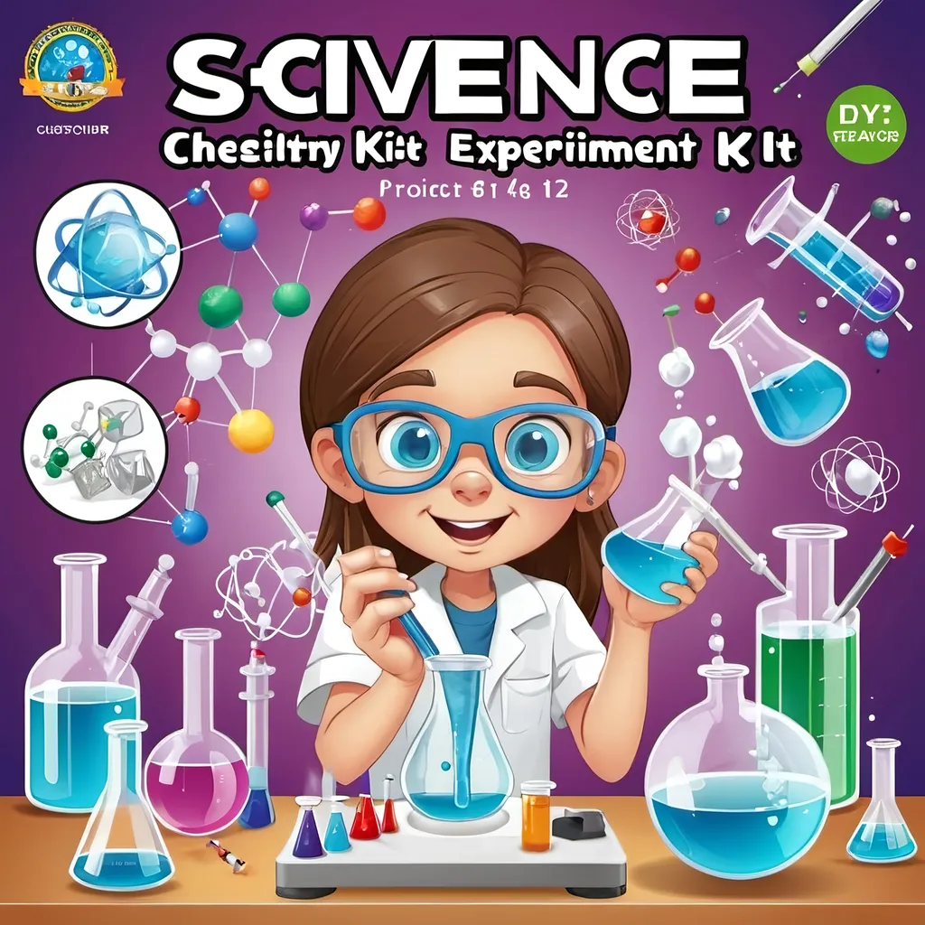 Prompt: DIY science chemistry experiment kit product cover design for boys and girls age 8-12 
