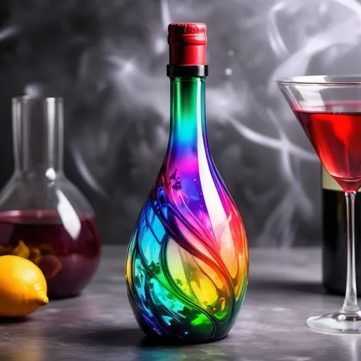 Prompt: magical colorful cocktail wine bottle