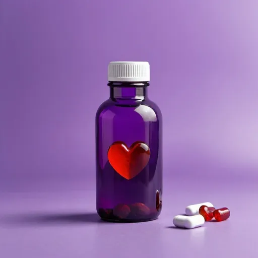 Prompt: heart supplement in a purple bottle

