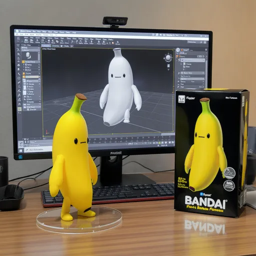Prompt: Use the nano-banana model to create a 1/7scale commercialized figure of the character in the illustration, in a realistic style and environment.
Place the figure on a computer desk, using a circular transparent acrylic base without any text.
On the computer screen, display the ZBrush modeling process of the figure. Next to the computer screen, place a BANDAl-style toy packaging box printed with the original artwork.