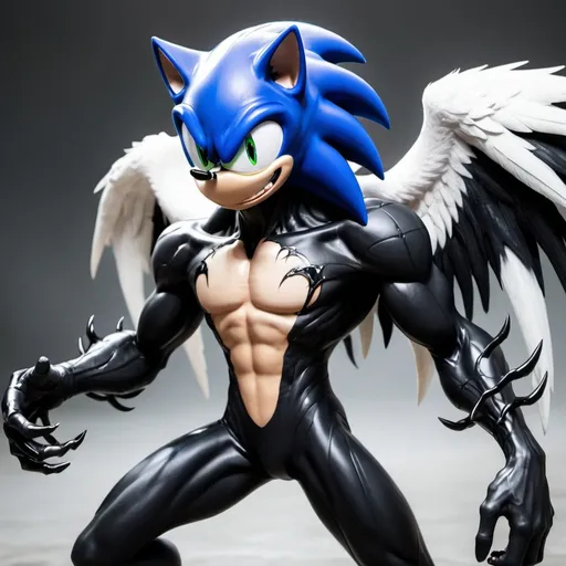 Prompt: Sonic as venom with white angel skin